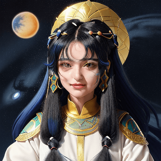 AI generated: a sticker of a Libyan pretty girl, her hair is like night sky with stars inside the hair, the hair l...