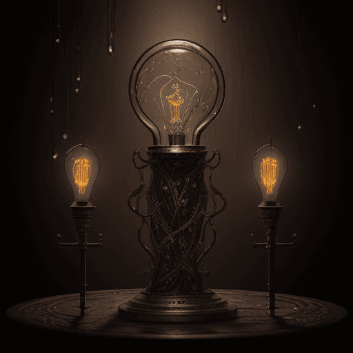 AI generated: A captivating dark fantasy illustration showcases an intricately designed metallic figure with a lig...