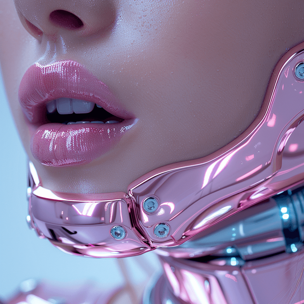 AI generated: cyber punk, graphic design, pink electronic, girl's face, side view, pretty and cute, silver shiny n...