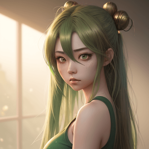 AI generated: girl with green hair highlights in tank top, long brown hair, in the style of hyper-realistic atmosp...
