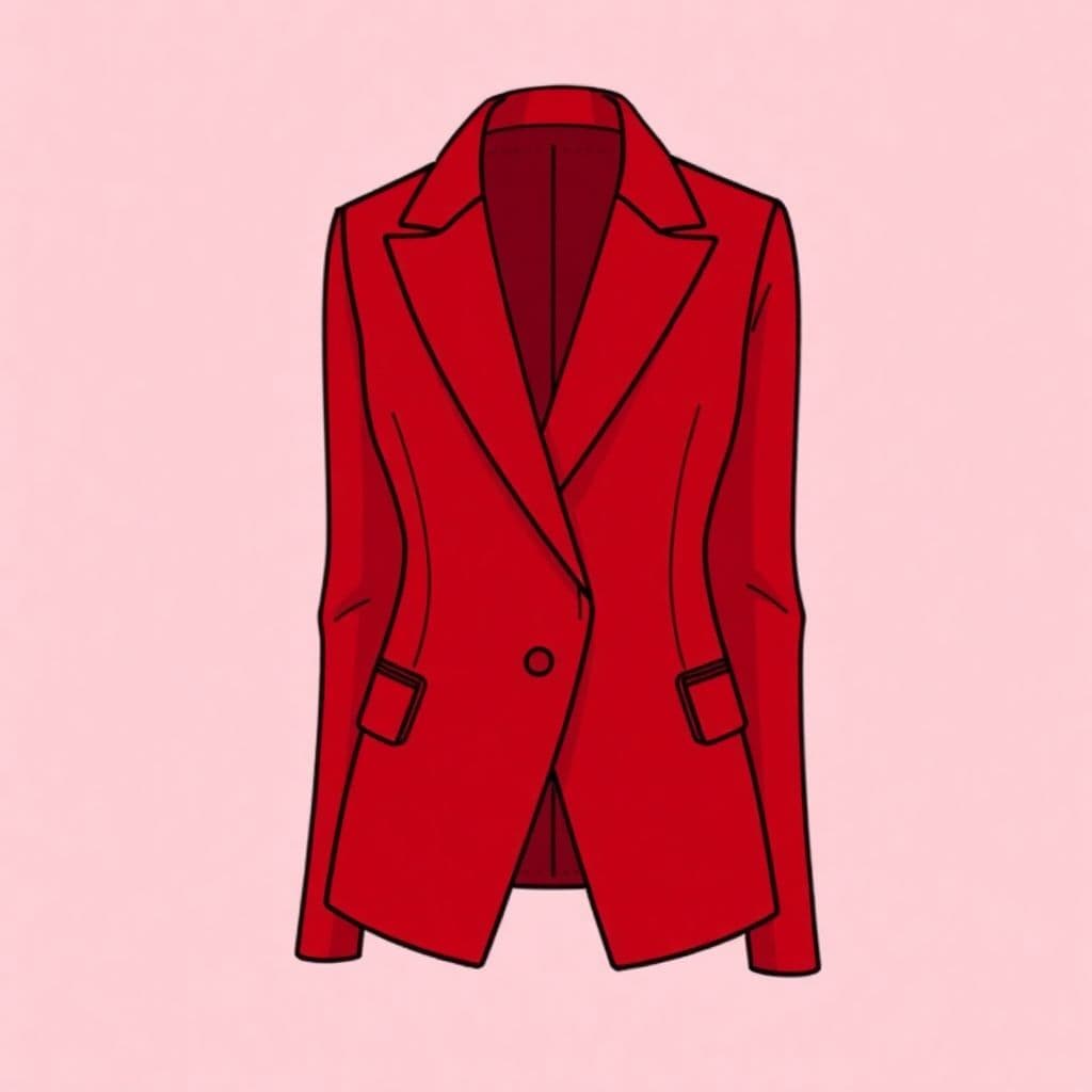 AI generated: This is an image of a red women's jacket made in an elegant and minimalist style. The jacket has a d...