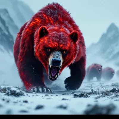 AI generated video: He walks forward with a roar that shakes the mountain, the camera keeps following the bears' steps.