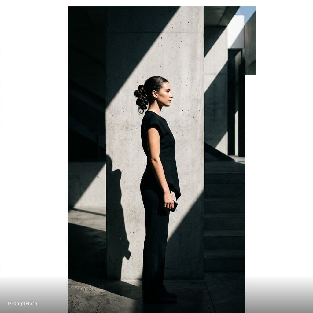 AI generated: high-resolution photograph, woman, stunning use of shadows, in the syle of crisp lines and forms,  U...