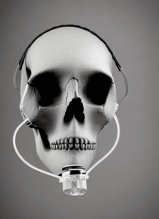 AI generated: portrait shot of a skull wearing an oxygen mask, realistic
