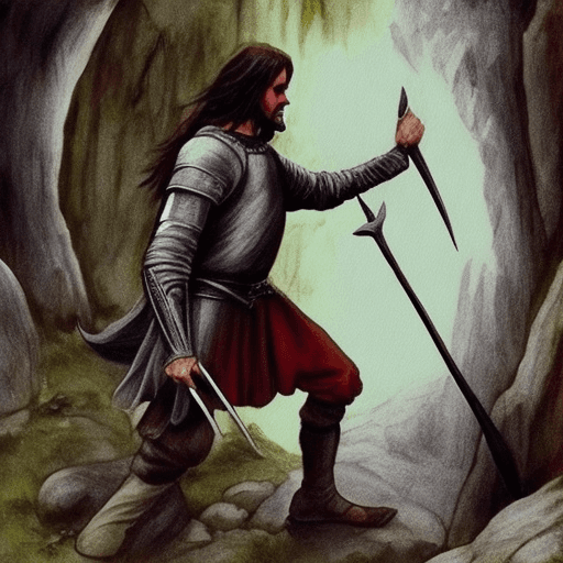 AI generated: Dibujo de un caballero medieval. Estilo aragorn en el seños de los anillos, pero pelirrojo. Que esté...