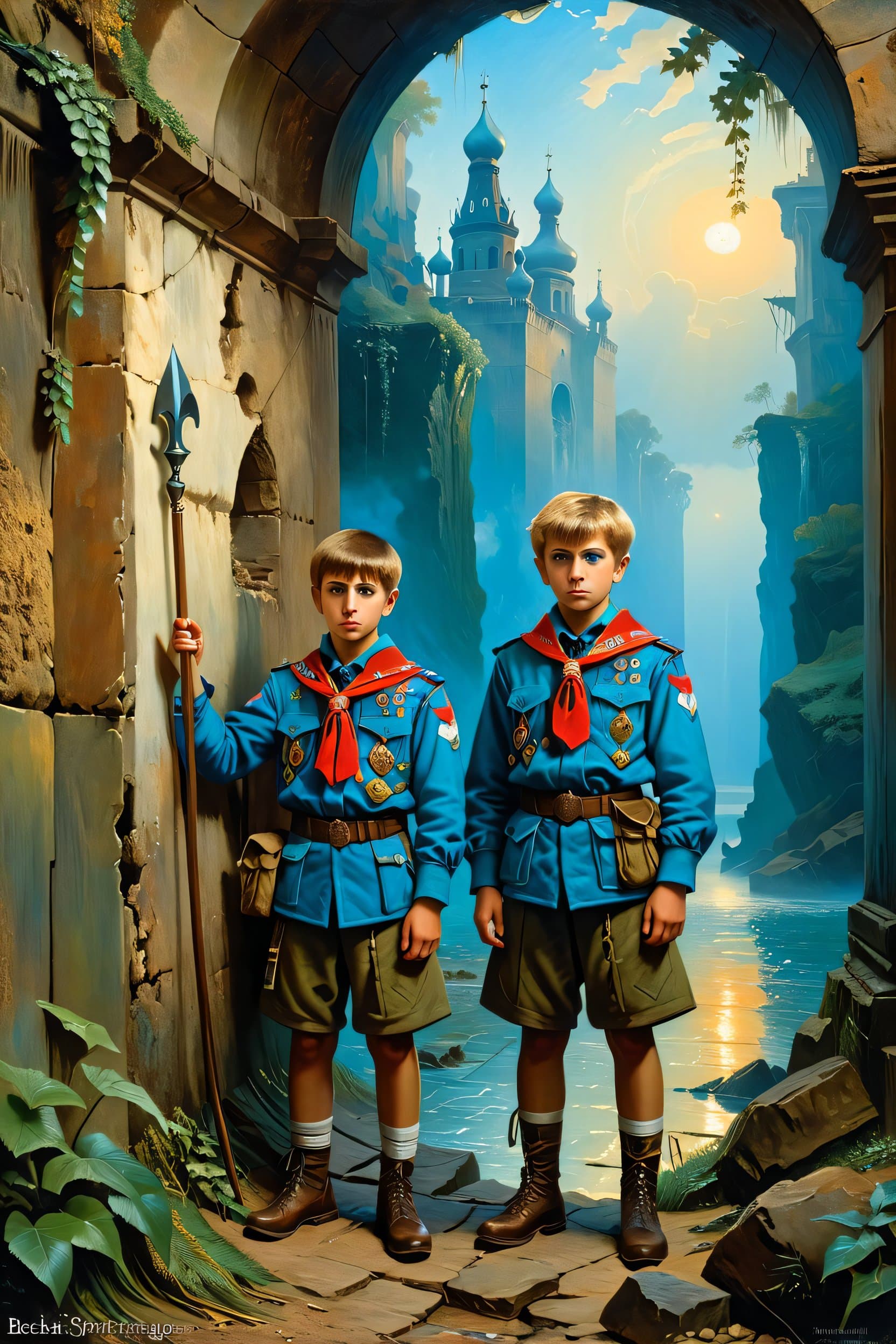 AI generated: (modern russian boys scouts:1.3), by beksinski carl spitzweg. intricate artwork by caravaggio. oil p...