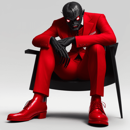 AI generated: cpberpunk wearing red suit and red shoes evil look