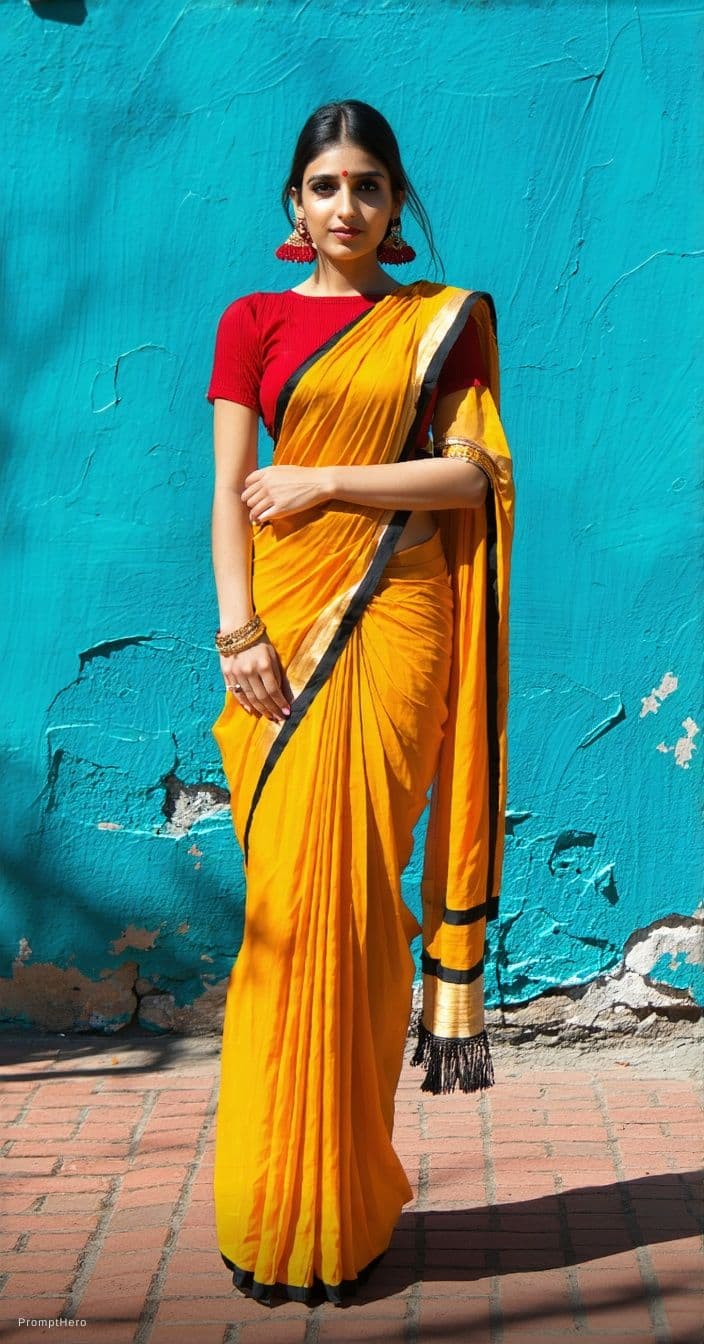 AI generated: Hot look with red bra and black panty in visibility in saree
