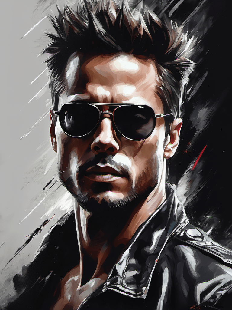 AI generated: stunning portrait of tyler durden, glasses, in the style of silver and black, badass, matte painting...