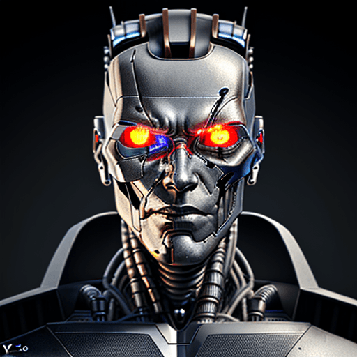 AI generated: portrait of robot Terminator, cyborg, evil, in dynamics, highly detailed, packed with hidden details...