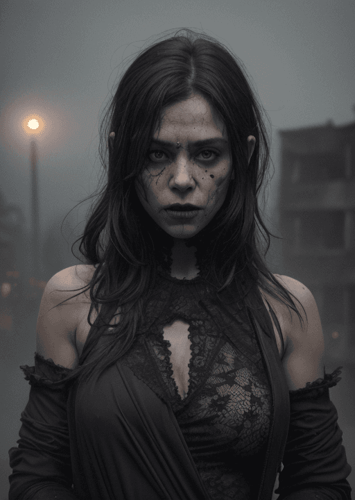 AI generated: ghost, skull visible, tattered black dress, close-up, subtle illumination, horror, dark and haunting...
