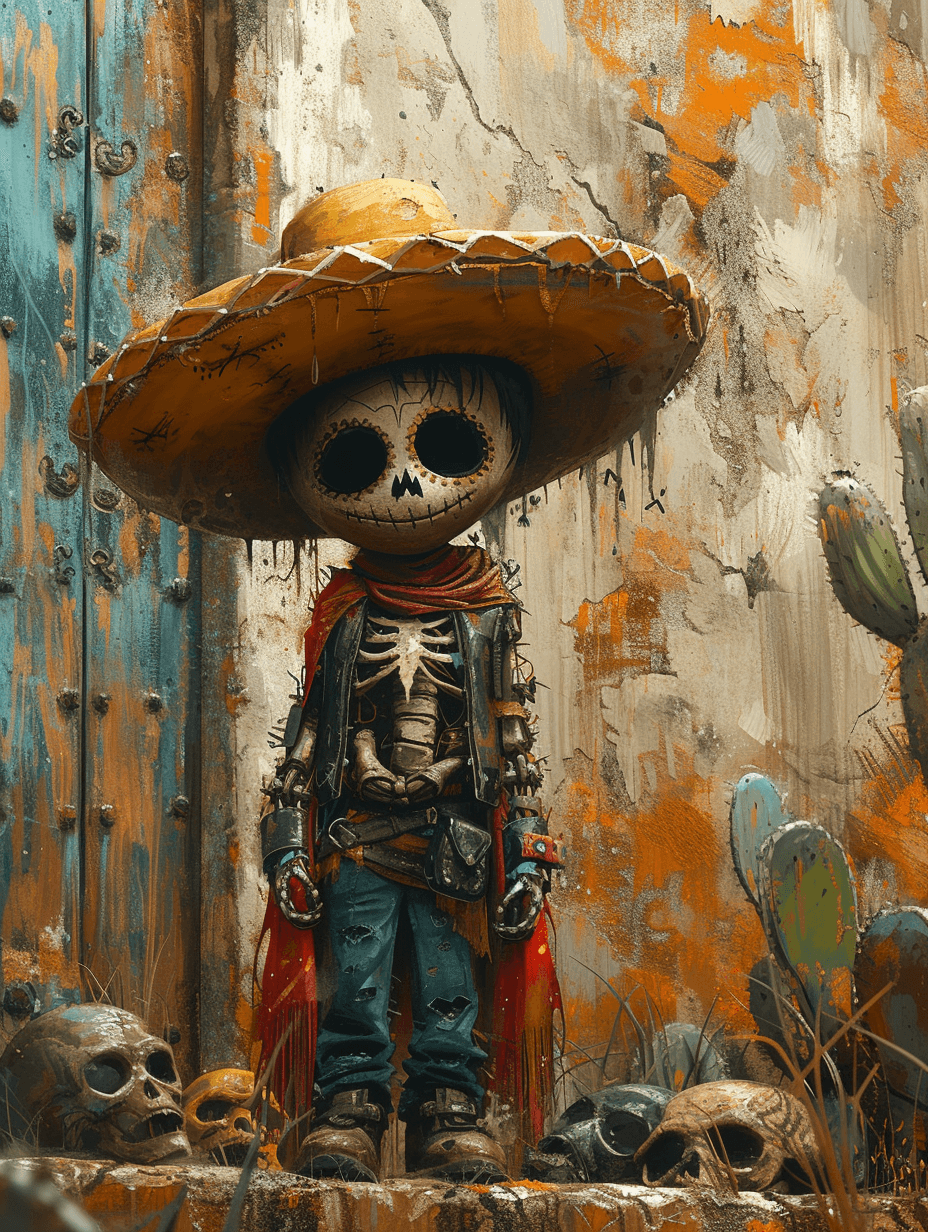 AI generated: a cartoon boy wearing a sombrero, in the style of detailed comic book art, dark cyan and bronze, sta...