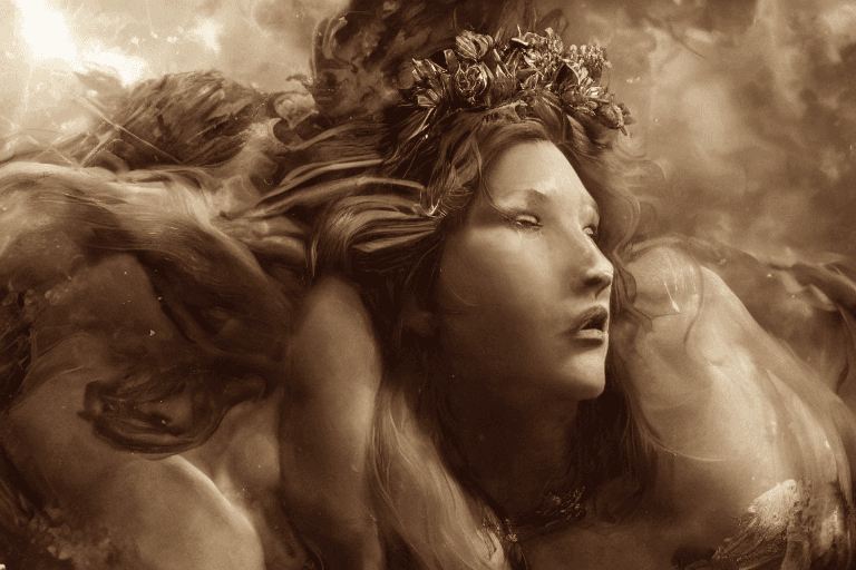 AI generated: Aerith Gainsborough as Greek goddess Aphrodite, portrait, realistic, moody, atmospheric, full body a...