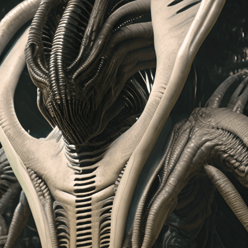 AI generated: Cinematic portrait photo, close up, multi-textured black cinematic alien xenomorph, iconic environme...
