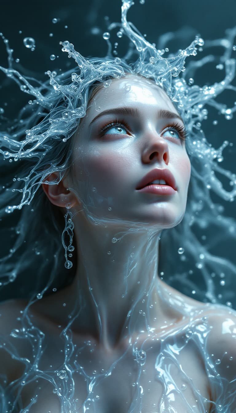 AI generated: Beautiful water Goddess (NSFW:1.2), realistic water hair, water skin, looking up, extremely detailed...