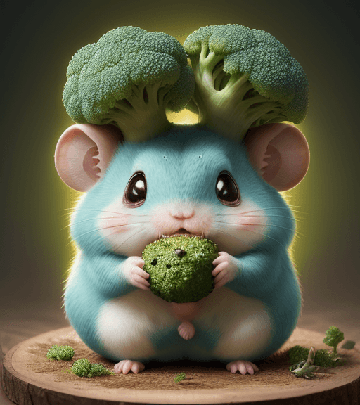 AI generated: very beautiful portrait of an extremely cute and adorable pokemon hamster who is eating broccoli spa...