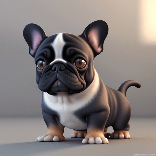 AI generated: Uma renderização 3D da Pixar de um french bulldog numa praia,  estilo animação.  As expressões facia...