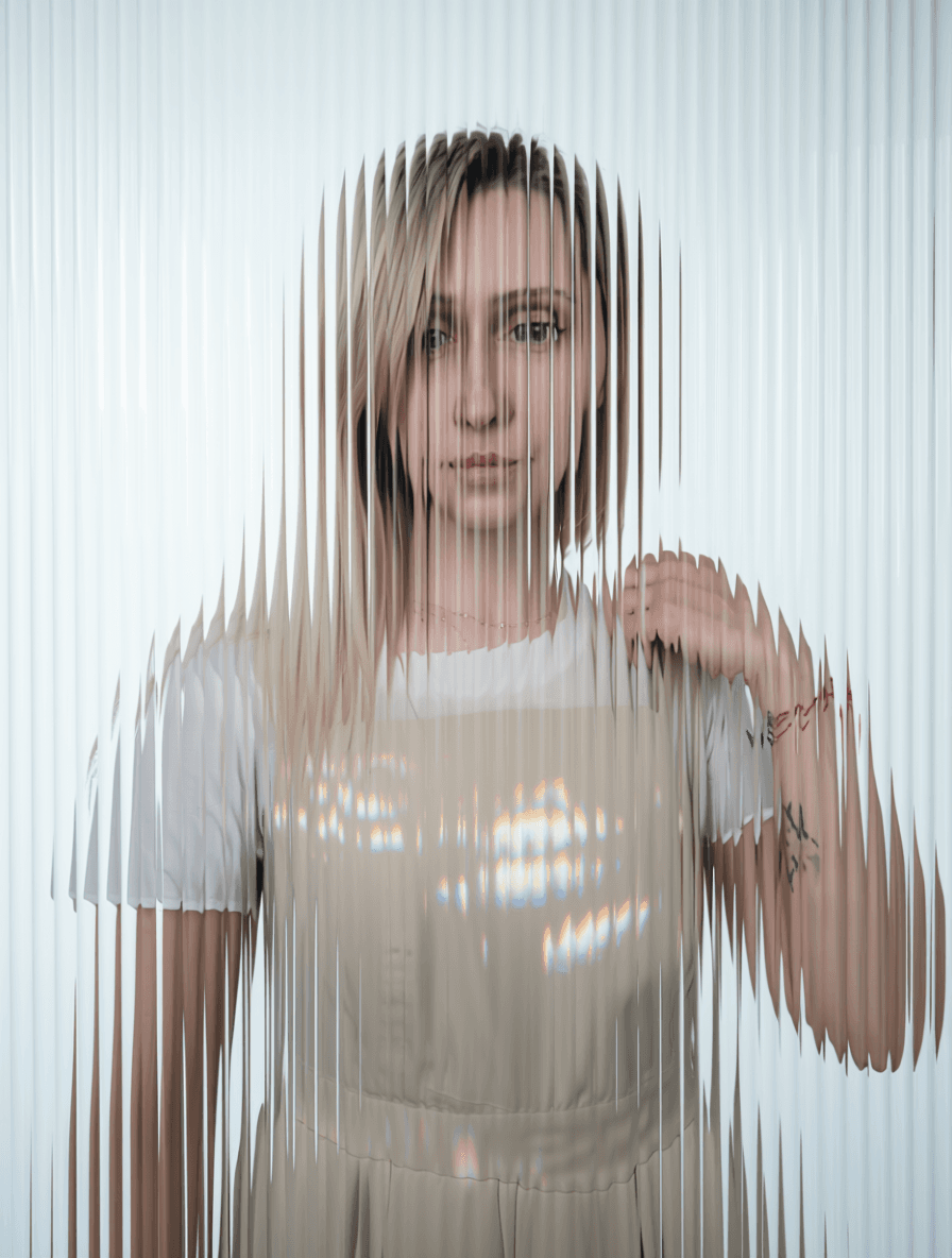 AI generated: high resolution photography, front central profile, nude woman facing front, gaze to front, wearing ...