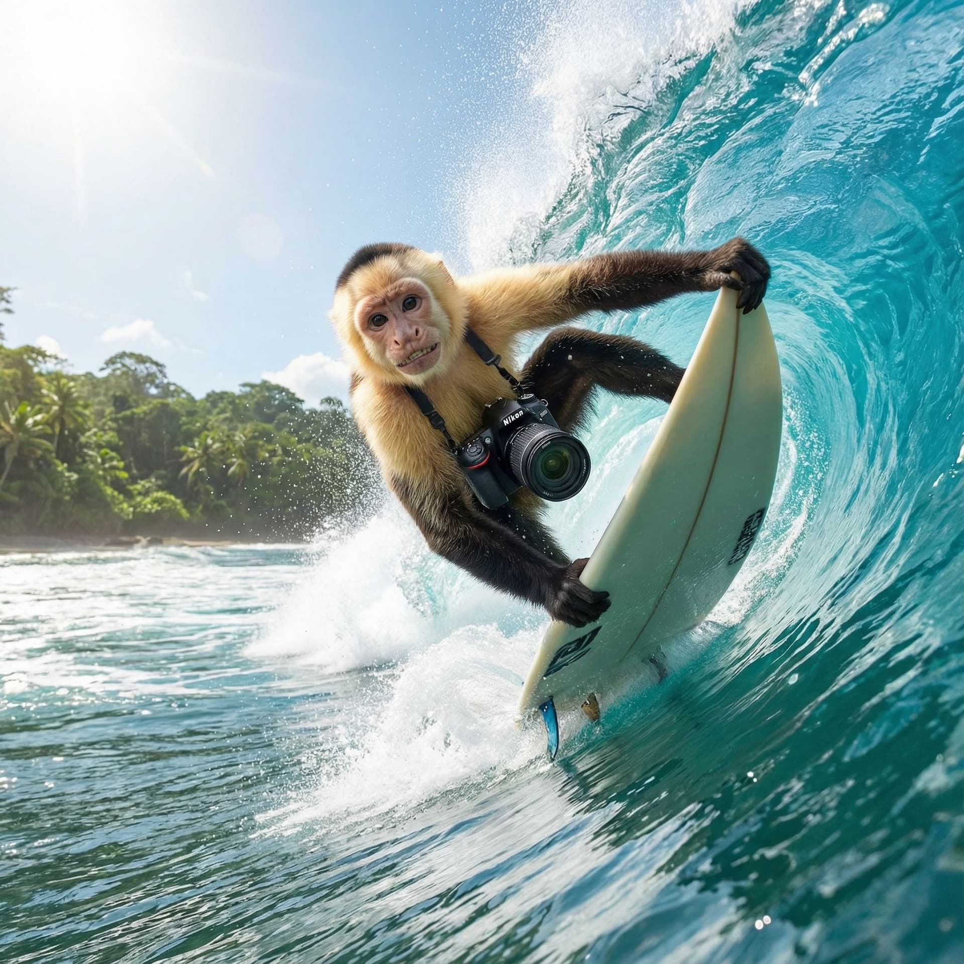 AI generated: a surfer doing a 360 air while grabbing the board
