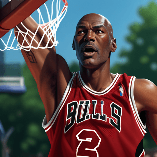 AI generated: Michael Jordan, slam dunk in the park, 8K, best quality, ultra high res, ultra-detailed face and eye...