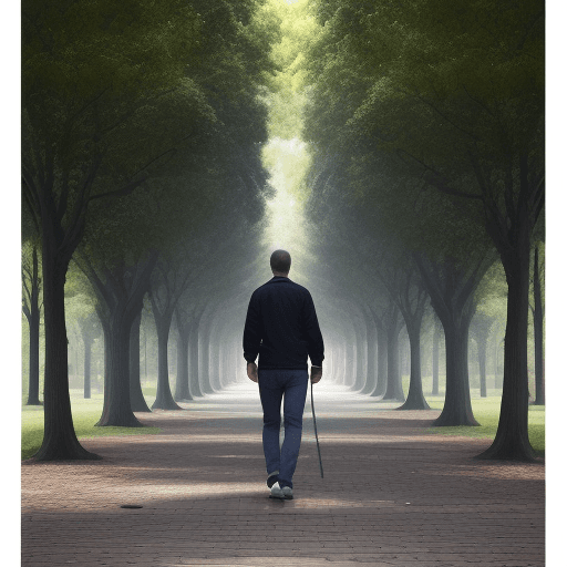 AI generated: High resolution photography of a person walking in a park and half the person is vertically missing ...
