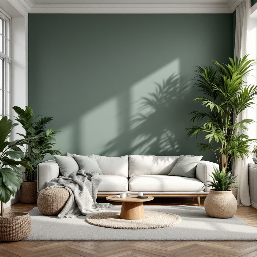 AI generated: 
"A realistic, minimalistic living room with modern furniture in neutral tones, complemented by lush...