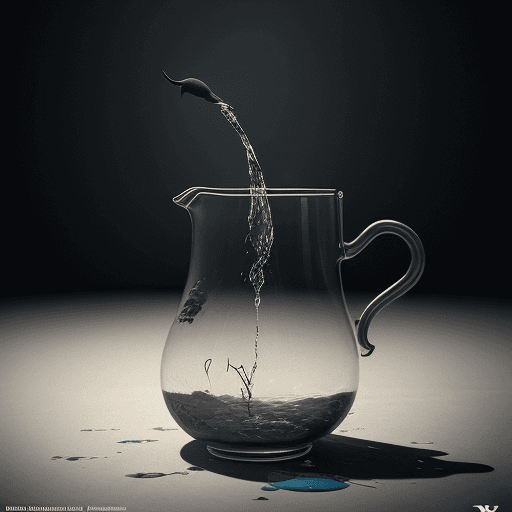 AI generated: Depict the crow discovering a nearly empty pitcher with water at the bottom. painting, cinematic, ph...