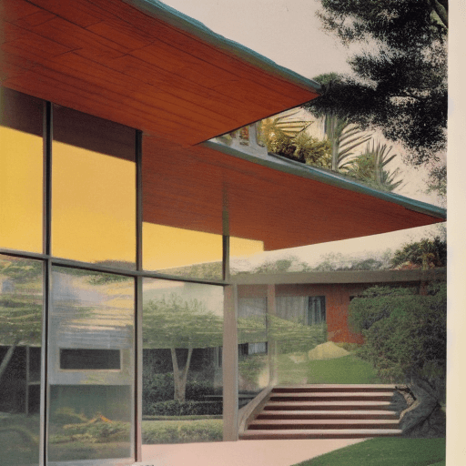 AI generated: Hyper realistic eye level exterior photo of a mid century modern style house overlooking the ocean, ...