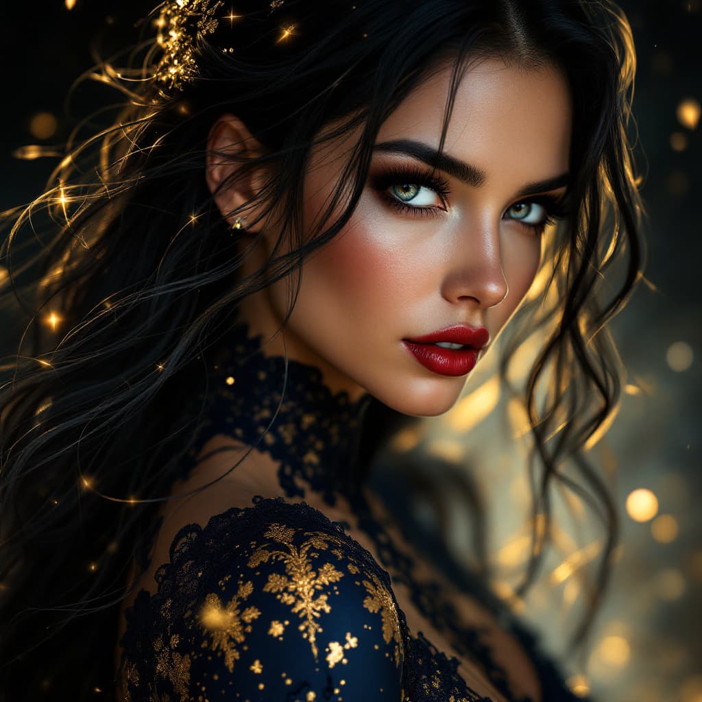 AI generated: amazing tattoo design, A hyper-realistic and fantastical portrait of an enchanting woman with long, ...