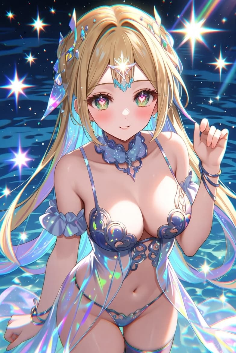 AI generated: anime art of Mitsuri Kanroji, covered nipples, chromatic aberration, glow, perfect face, perfect bod...