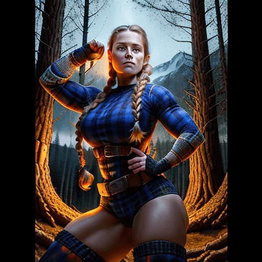 AI generated: portrait of a Lumberjack woman with huge beautiful braid, wearing tight-fitting outfit, intricate ac...