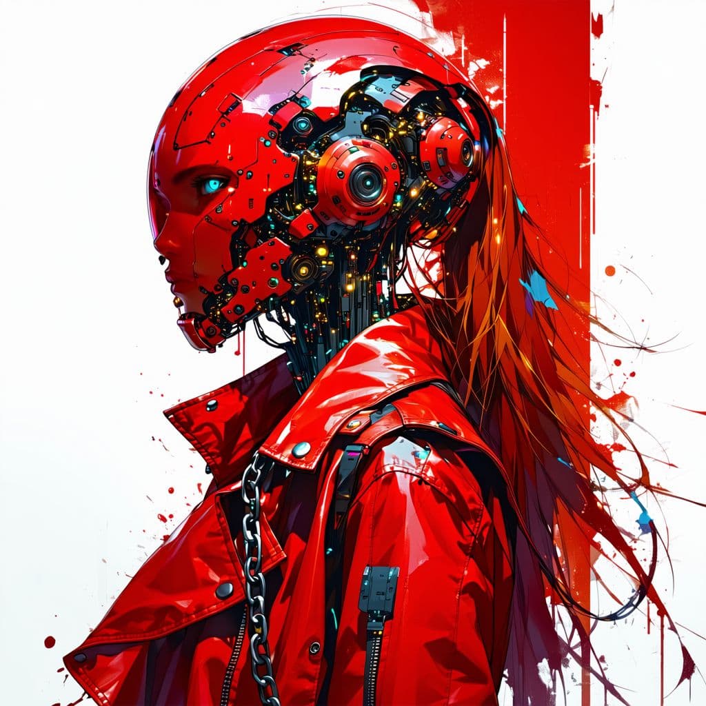 AI generated: A captivating digital artwork portrays a fierce female protagonist embodying a cyberpunk aesthetic. ...