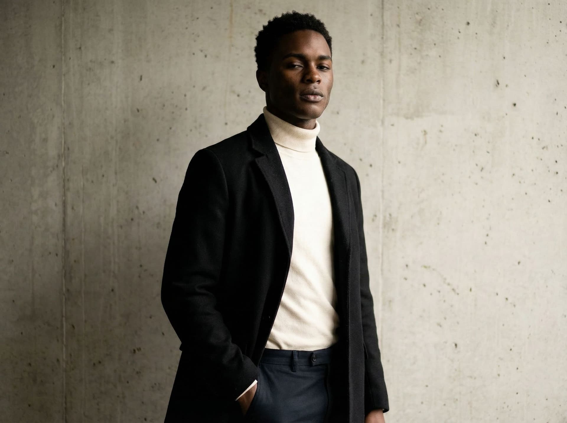 AI generated: Create a realistic high-fashion male model appearance.

Physical presence:
- Tall, elongated posture...