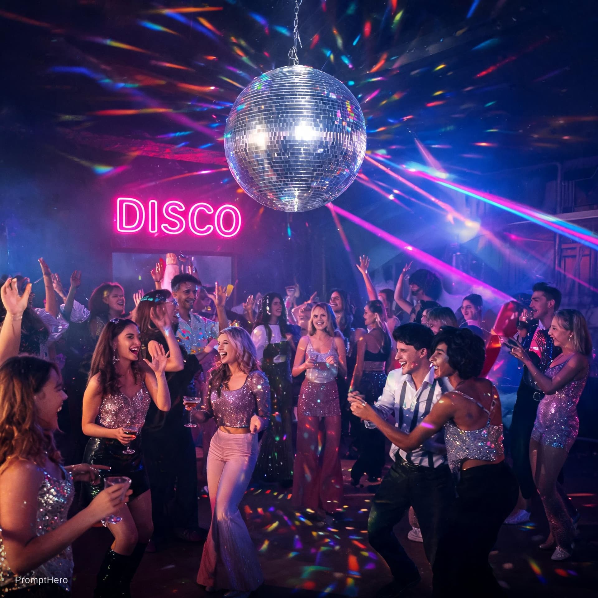 AI generated: Having fun at disco club