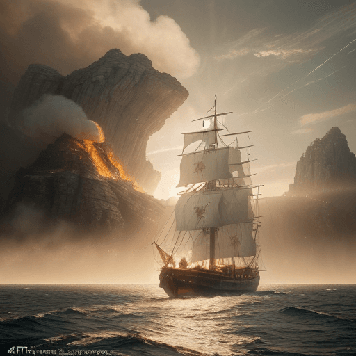 AI generated: Photo of a ultra realistic sailing ship, dramatic light, pale sunrise, cinematic lighting, battered,...