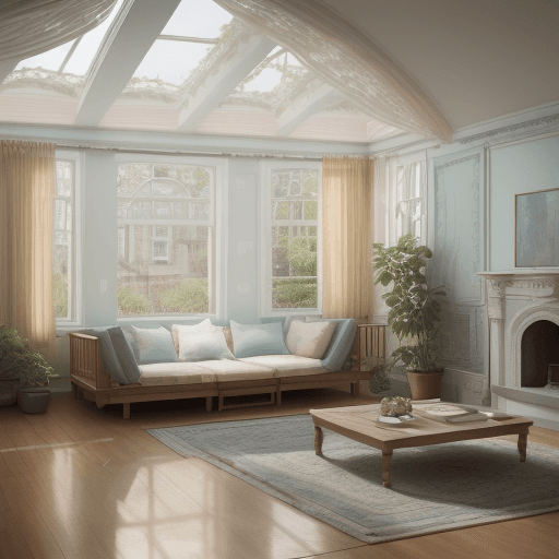 AI generated: High resolution photography interior design, dreamy sunken living room conversation pit, wooden floo...