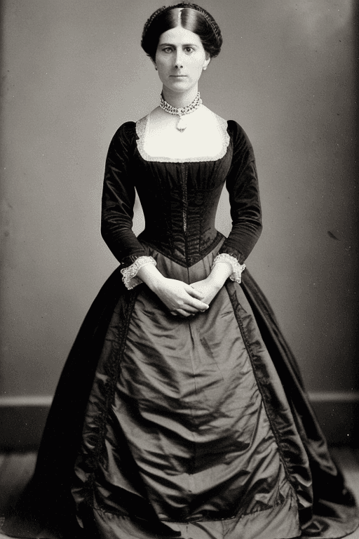 AI generated: a whole-body photo of a victorian duchess with a strict, impatient face expression