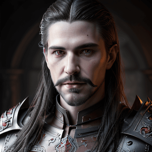 AI generated: High resolution photography, photorealistic close-up portrait mature male vampire. flowing long dark...