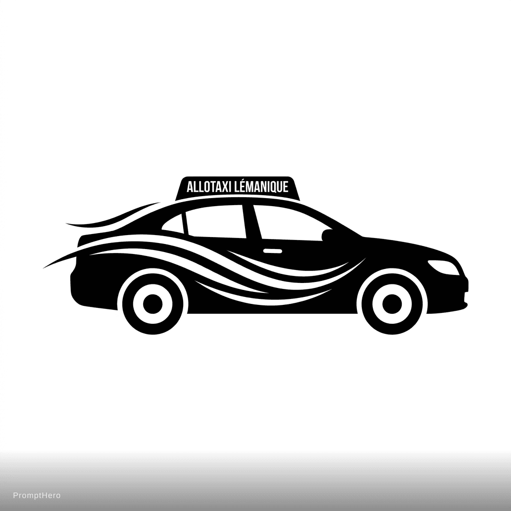 AI generated: Taxi de couleur noir, nom Allotaxi Lémanique écrit sur le lumineux, et sur les portes, traces de ven...