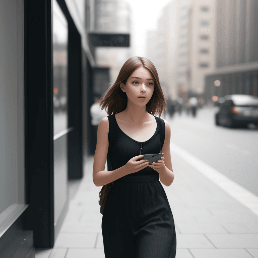 AI generated: girl walking with his phone