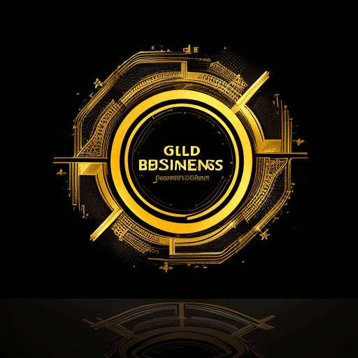 AI generated: presentation design for business in the style of the future, golden elements, black background
