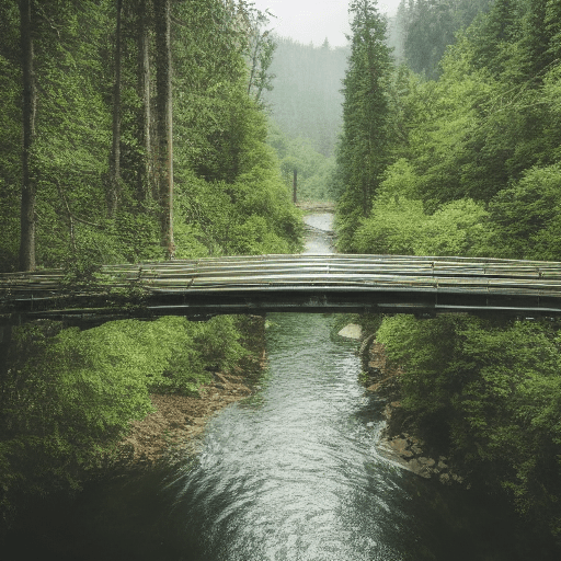 AI generated: bridge in a river surrounded by forest