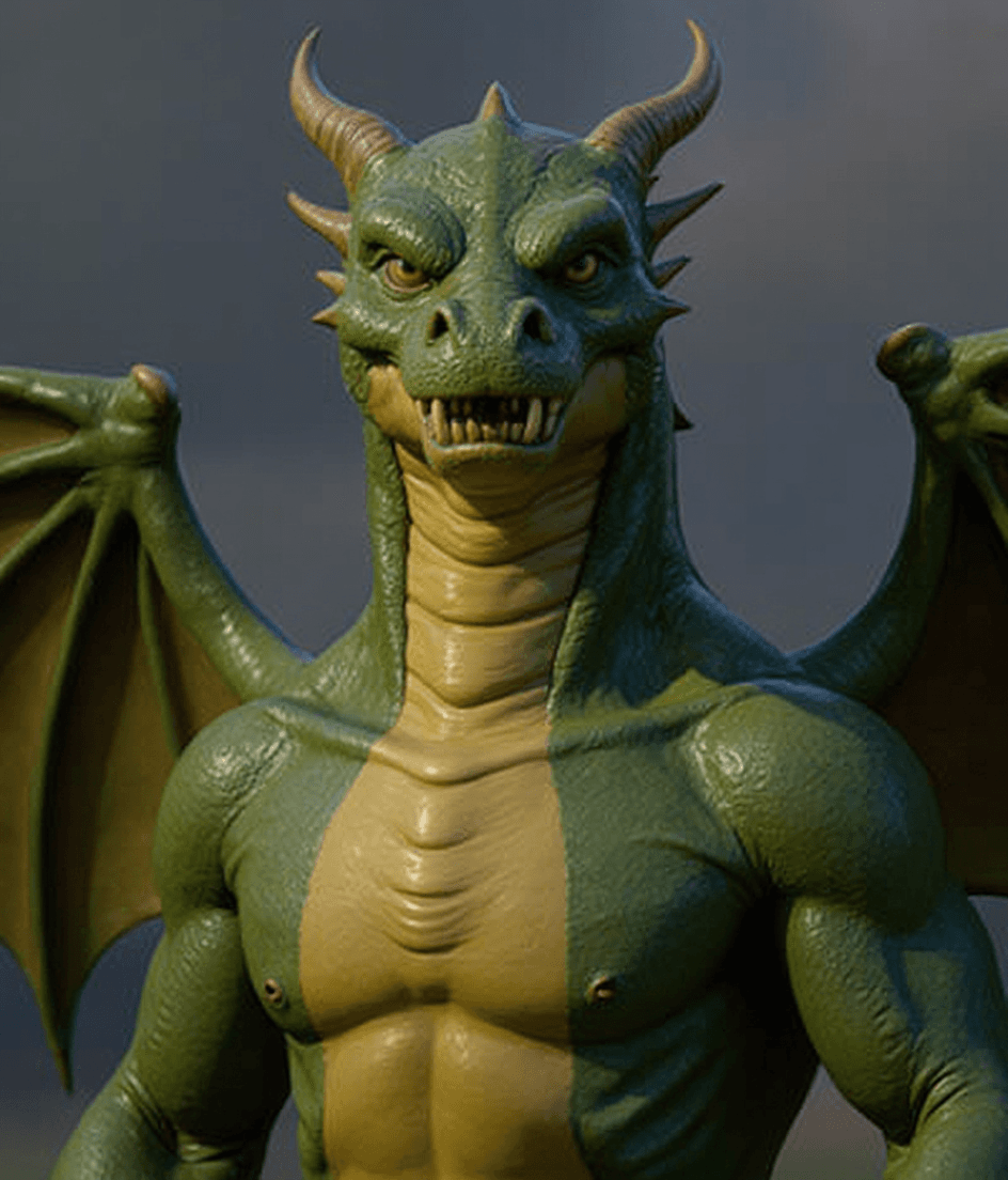 AI generated: convert this football player into a three headed dragon