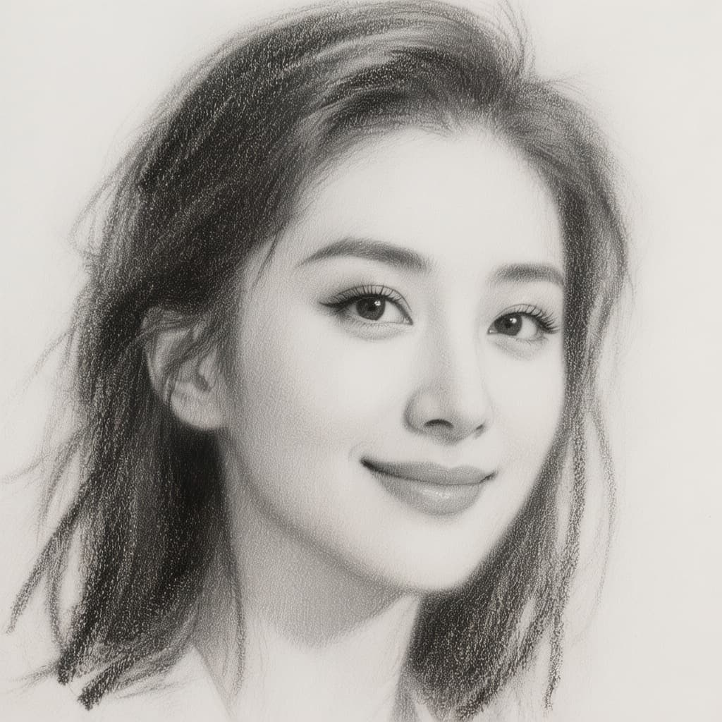 AI generated: 费玉清，simple pencil sketch by Odilon Redon, face only, a gorgeous Asian woman, side angle, hint of a s...