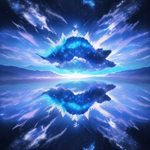 AI generated: Beautiful prismatic-plasma lake blue crystal, mounteins epic, extreme detail, 4k, ultra hd, hyper de...