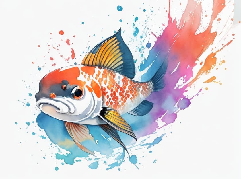 AI generated: high quality, logo style, Watercolor, powerful colorful 2 koi fishs face logo facing forward, monoch...