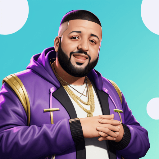 AI generated: Create an image of dj khaled as a fortnite character with a big smile, and make it png with no backg...