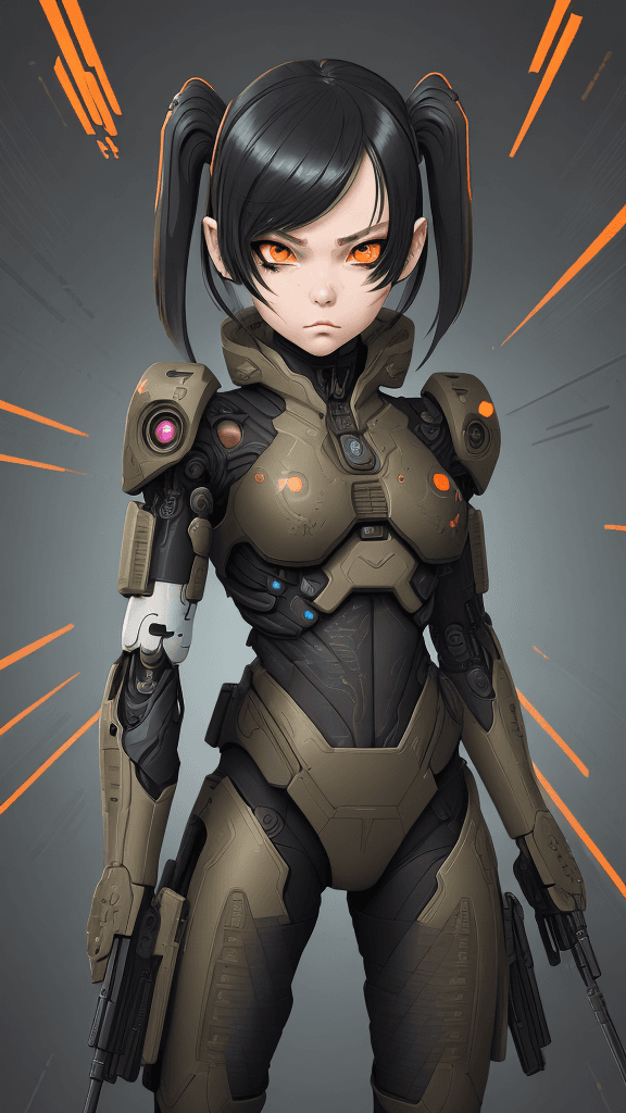 AI generated: in a neutral background portrait of little ((((Cyborg/army/female)))):4.4, wear((army attire)):2.2, ...