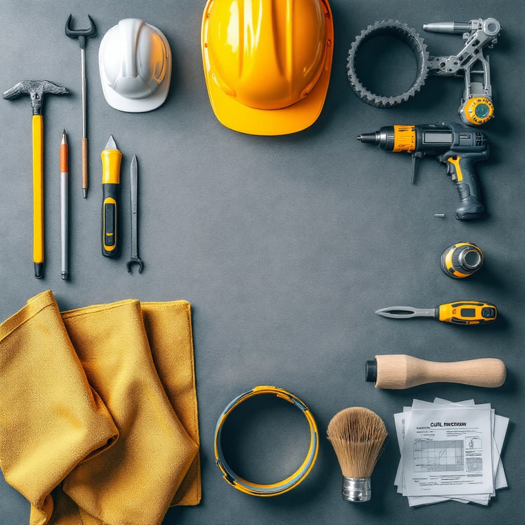 AI generated: a a 4k flat lay photography of modern civil engineer tools