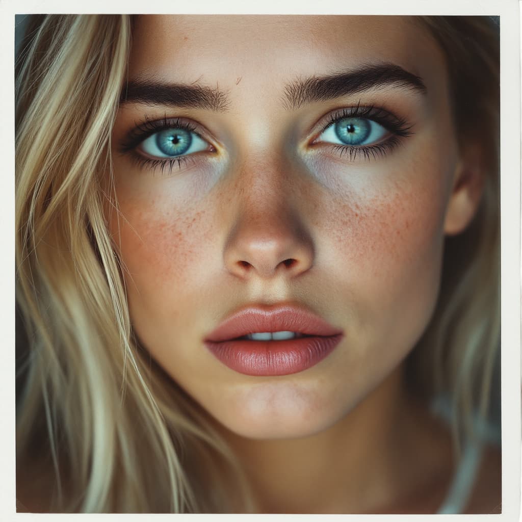 AI generated: female, Caucasian, Polaroid proof, hyper-realistic, lifelike --ar 35:64 --style raw. late twenties, ...